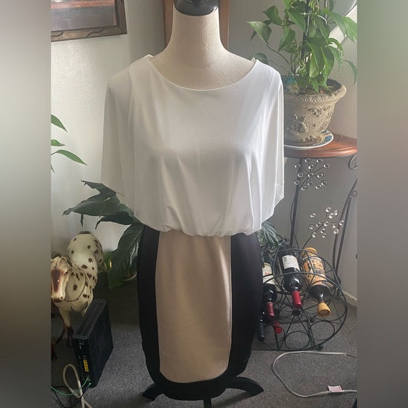 London Times White and Black Colorblock Midi Dress Size 8 - Picture 4 of 5
